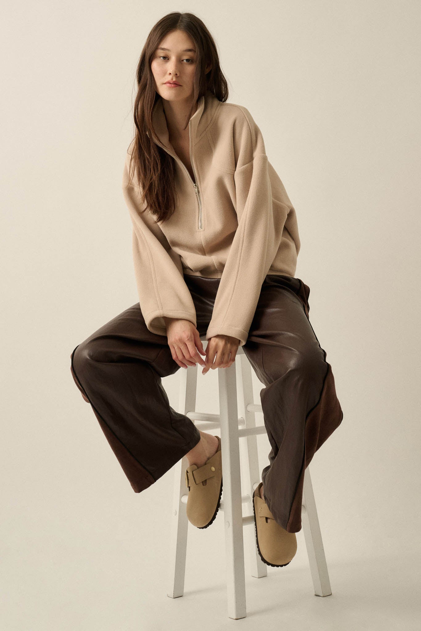 Snowy Creek Fleece Pleated Half-Zip Pullover Jacket - ShopPromesa