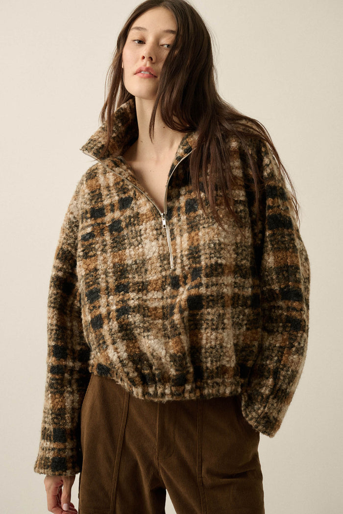 Field Guide Plaid Fleece Half-Zip Pullover Jacket - ShopPromesa