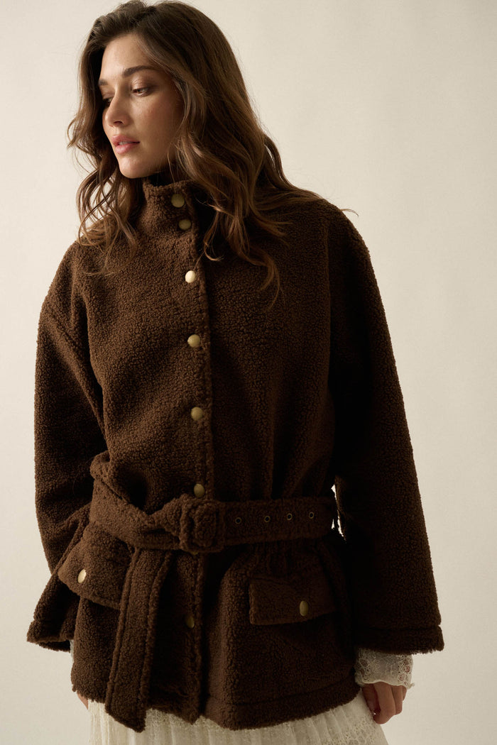 Feels Like Home Fleece Belted Funnel-Neck Jacket - ShopPromesa