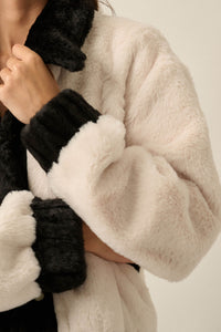 Go Fur It Contrast Faux Fur Collared Pocket Jacket - ShopPromesa