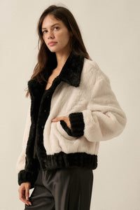 Go Fur It Contrast Faux Fur Collared Pocket Jacket - ShopPromesa