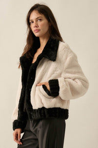 Go Fur It Contrast Faux Fur Collared Pocket Jacket - ShopPromesa