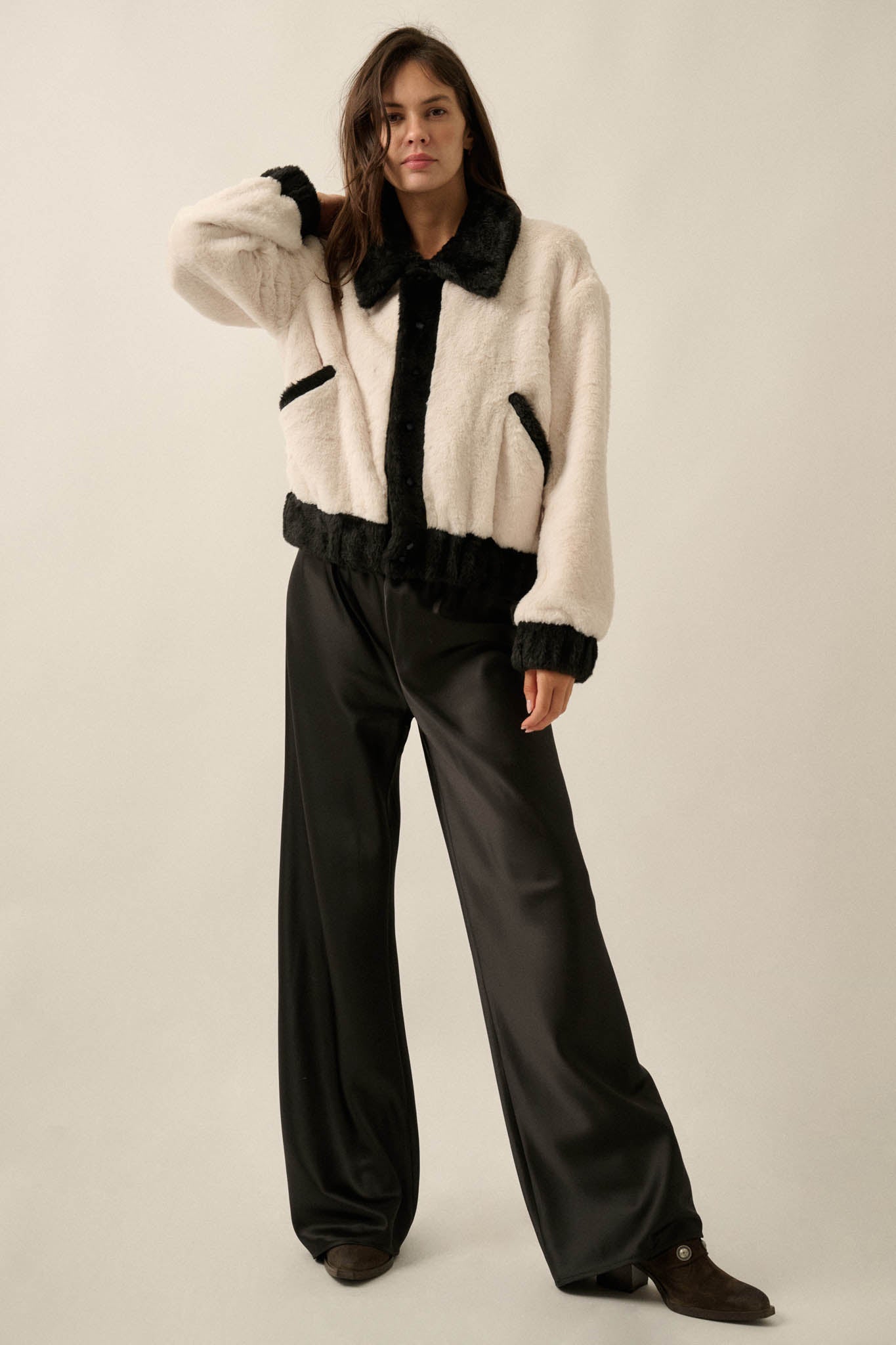 Go Fur It Contrast Faux Fur Collared Pocket Jacket - ShopPromesa