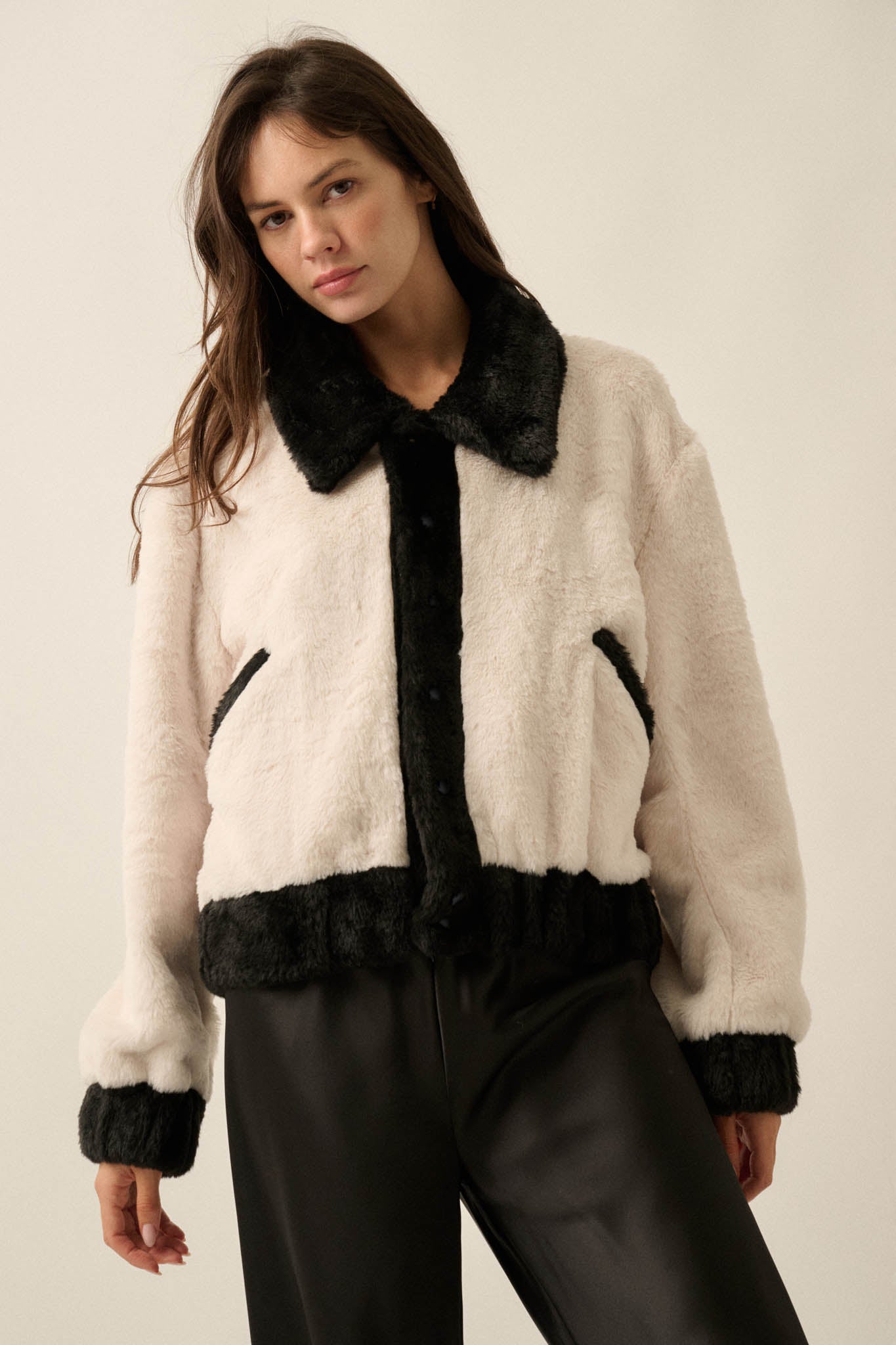 Go Fur It Contrast Faux Fur Collared Pocket Jacket - ShopPromesa