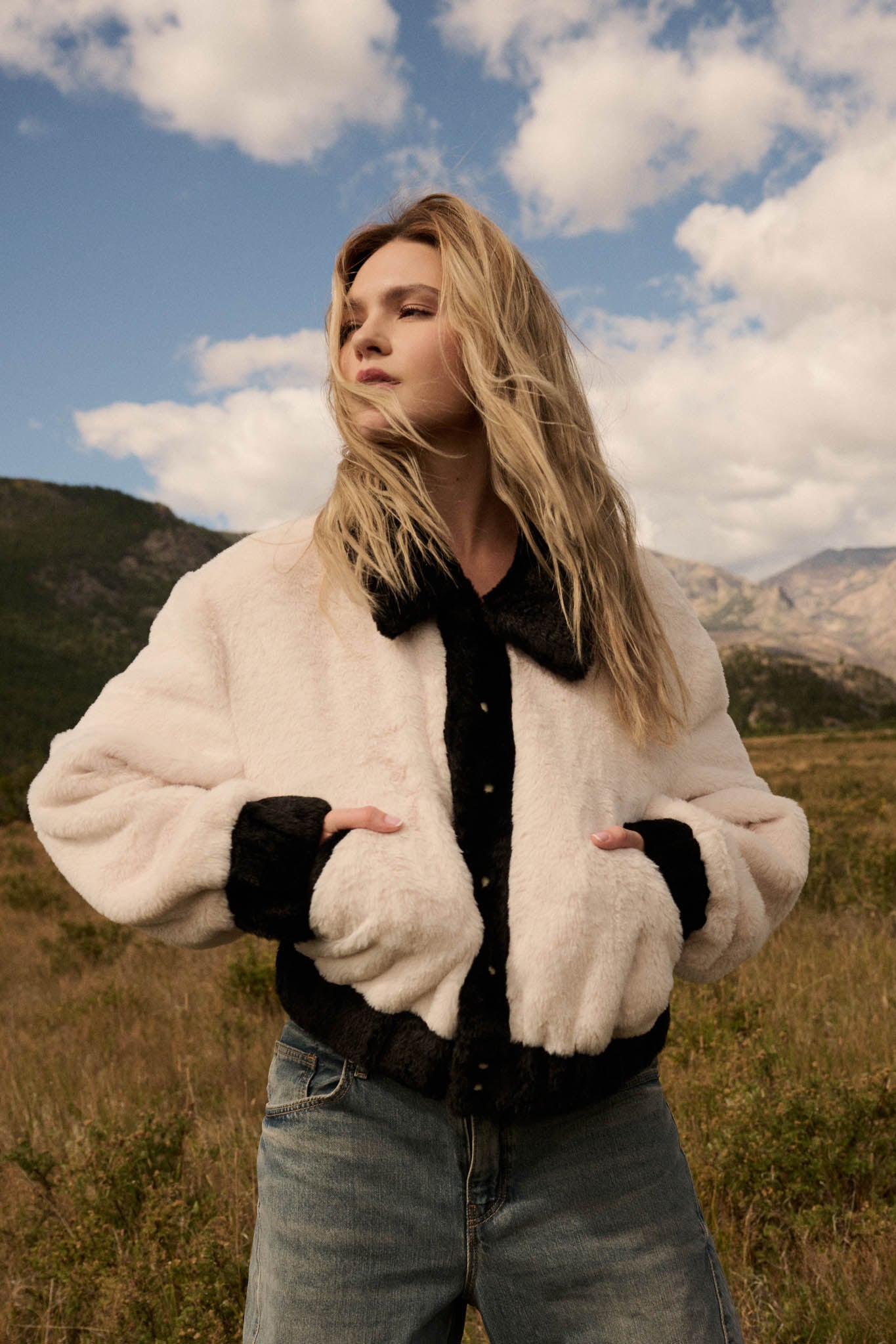 Go Fur It Contrast Faux Fur Collared Pocket Jacket - ShopPromesa
