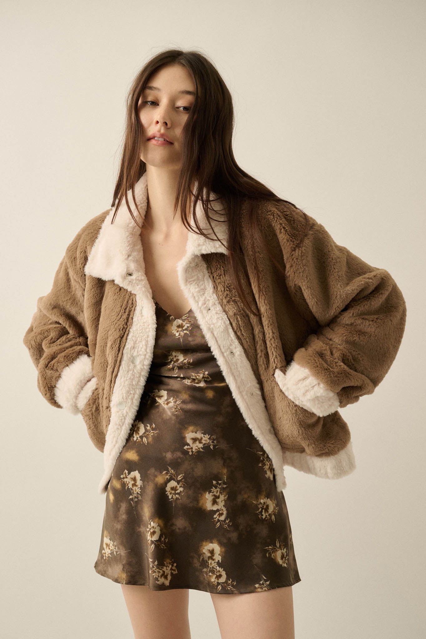 Go Fur It Contrast Faux Fur Collared Pocket Jacket - ShopPromesa