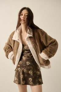 Go Fur It Contrast Faux Fur Collared Pocket Jacket - ShopPromesa