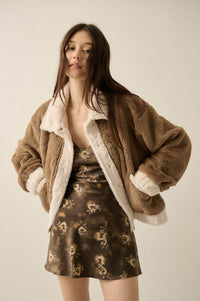 Go Fur It Contrast Faux Fur Collared Pocket Jacket - ShopPromesa