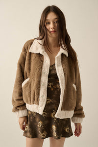 Go Fur It Contrast Faux Fur Collared Pocket Jacket - ShopPromesa