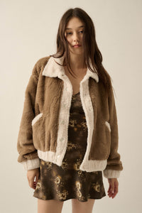 Go Fur It Contrast Faux Fur Collared Pocket Jacket - ShopPromesa