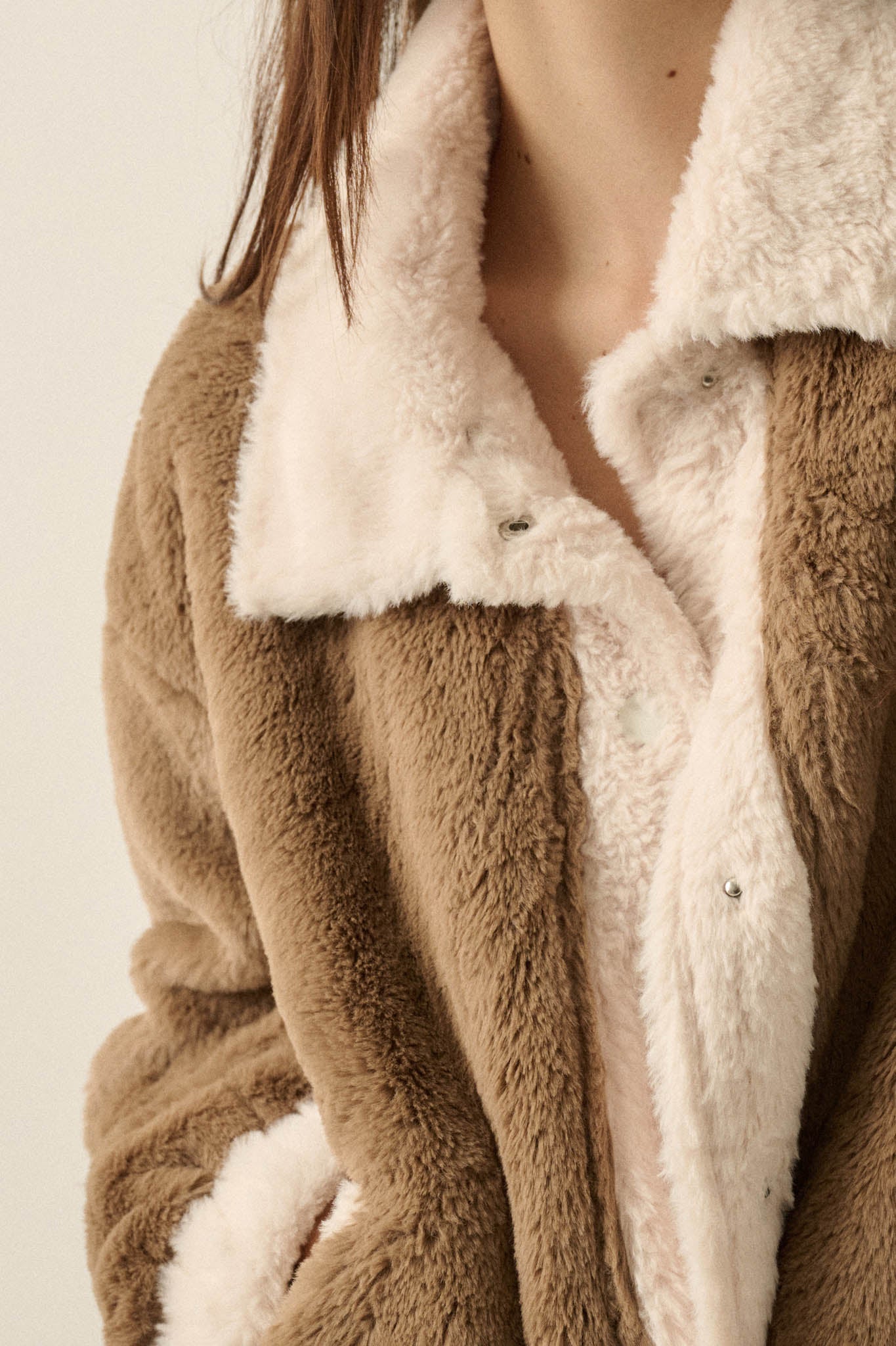 Go Fur It Contrast Faux Fur Collared Pocket Jacket - ShopPromesa