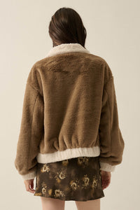 Go Fur It Contrast Faux Fur Collared Pocket Jacket - ShopPromesa