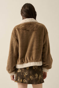 Go Fur It Contrast Faux Fur Collared Pocket Jacket - ShopPromesa