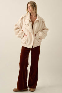 Slow Lane Sherpa Fleece High-Collar Moto Jacket - ShopPromesa