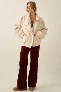 Slow Lane Sherpa Fleece High-Collar Moto Jacket - ShopPromesa