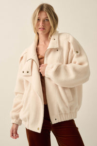 Slow Lane Sherpa Fleece High-Collar Moto Jacket - ShopPromesa