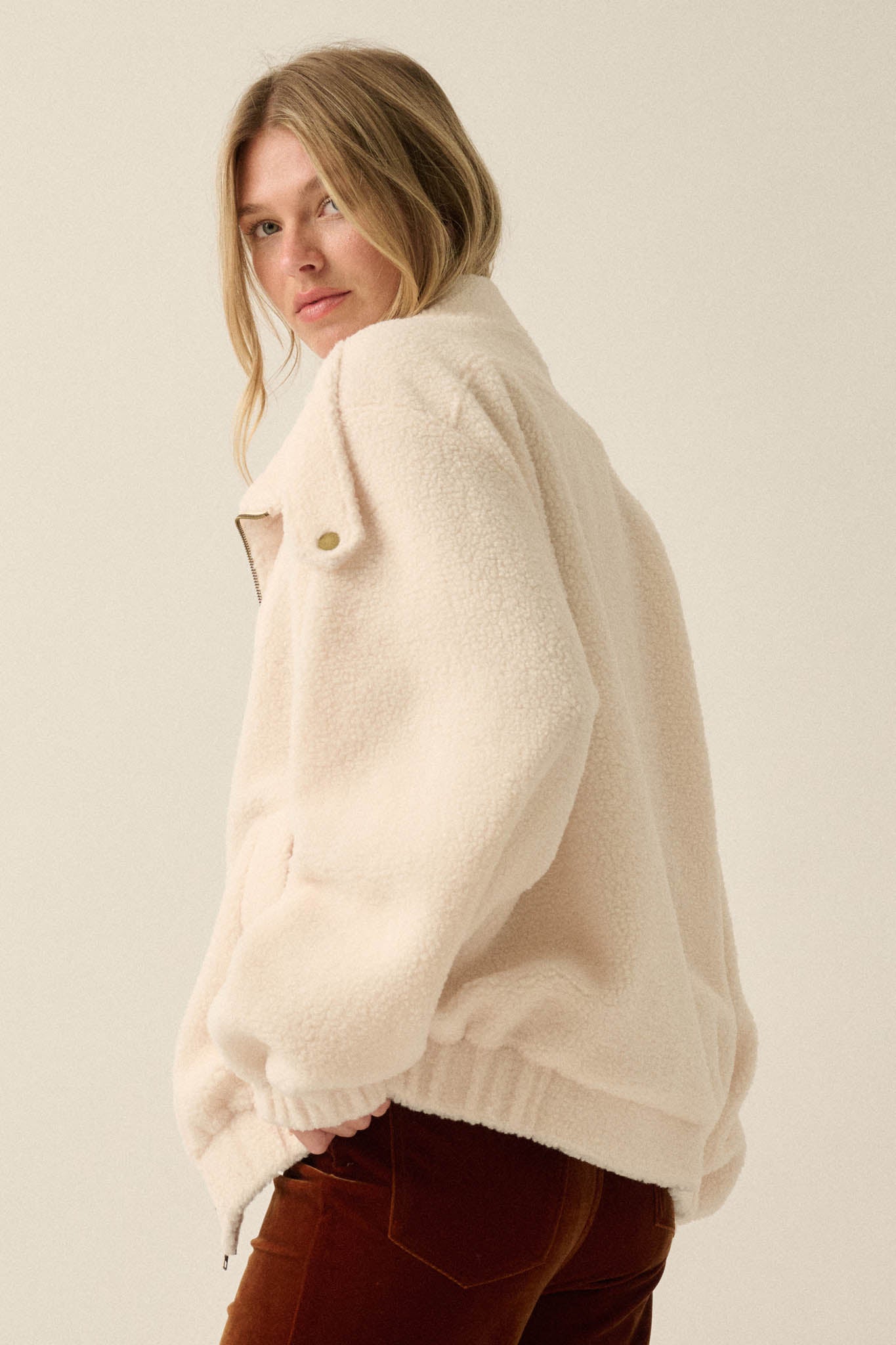 Slow Lane Sherpa Fleece High-Collar Moto Jacket - ShopPromesa