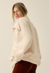 Slow Lane Sherpa Fleece High-Collar Moto Jacket - ShopPromesa