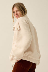 Slow Lane Sherpa Fleece High-Collar Moto Jacket - ShopPromesa