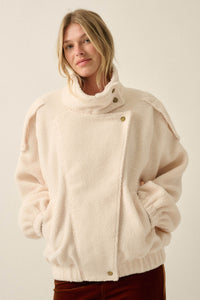 Slow Lane Sherpa Fleece High-Collar Moto Jacket - ShopPromesa