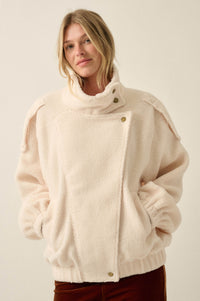Slow Lane Sherpa Fleece High-Collar Moto Jacket - ShopPromesa