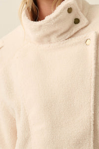 Slow Lane Sherpa Fleece High-Collar Moto Jacket - ShopPromesa