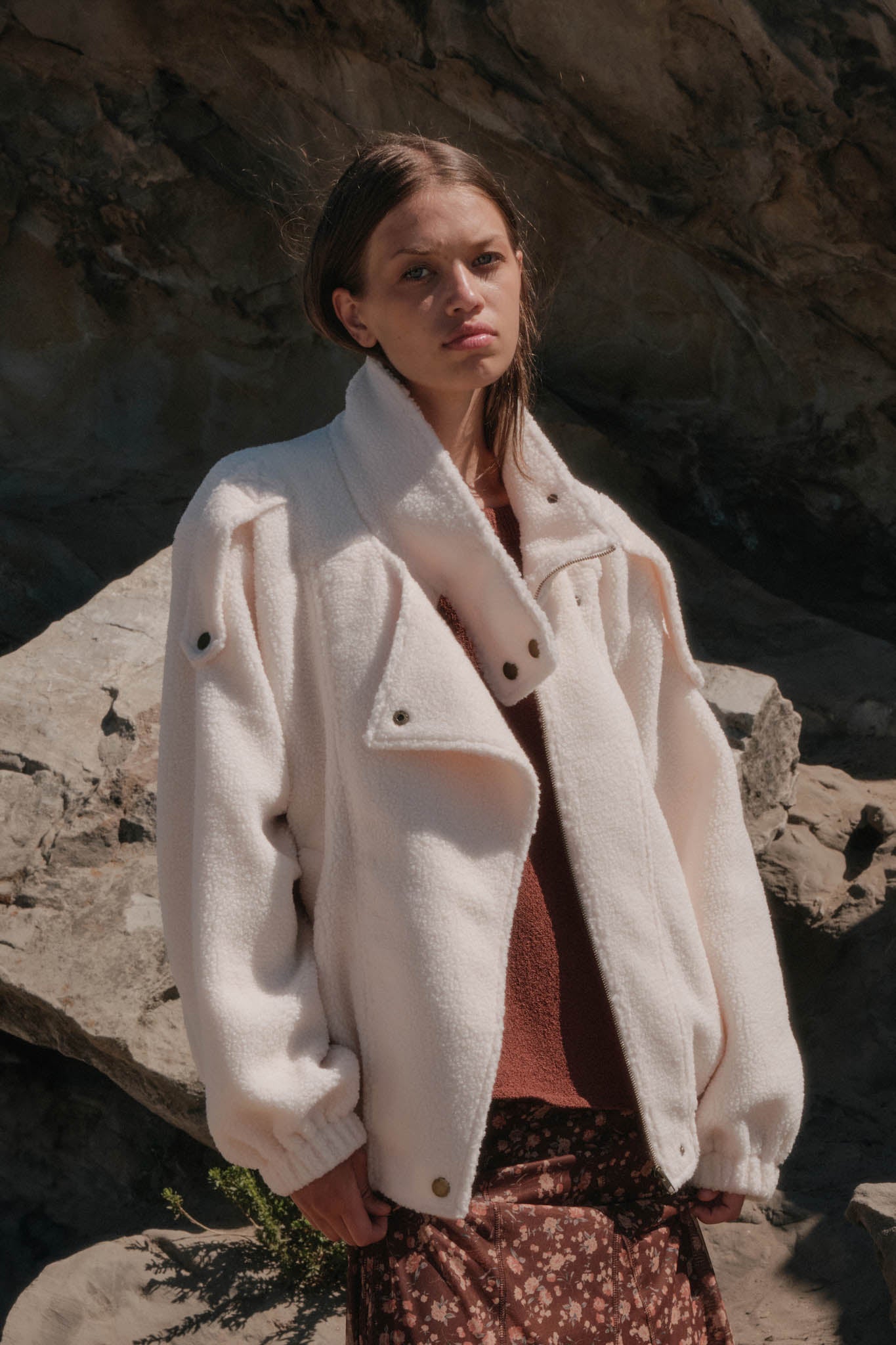 Slow Lane Sherpa Fleece High-Collar Moto Jacket - ShopPromesa