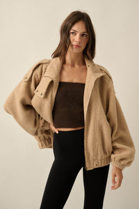 Slow Lane Sherpa Fleece High-Collar Moto Jacket - ShopPromesa