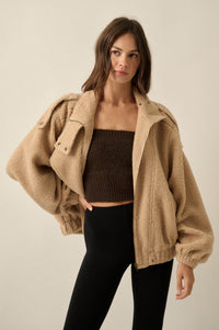 Slow Lane Sherpa Fleece High-Collar Moto Jacket - ShopPromesa