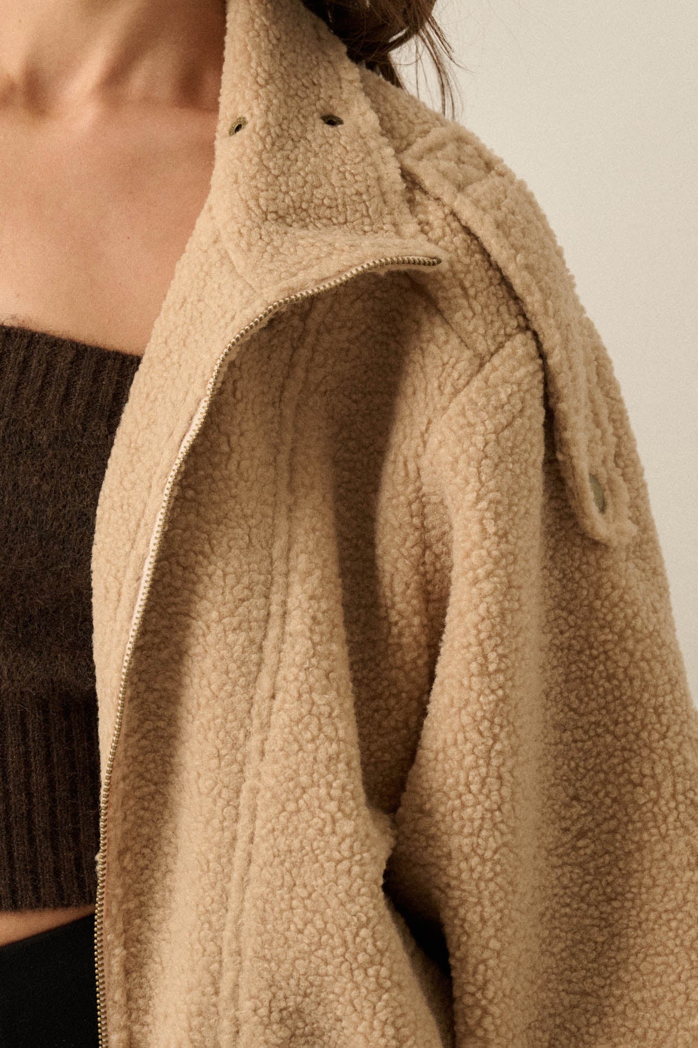 Slow Lane Sherpa Fleece High-Collar Moto Jacket - ShopPromesa