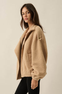 Slow Lane Sherpa Fleece High-Collar Moto Jacket - ShopPromesa
