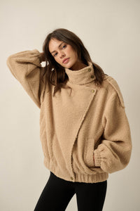 Slow Lane Sherpa Fleece High-Collar Moto Jacket - ShopPromesa