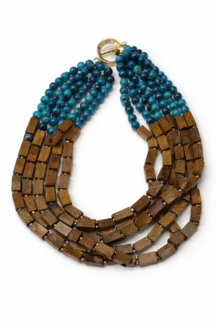 Gower Wood and Marble Resin Layered Bead Necklace - ShopPromesa
