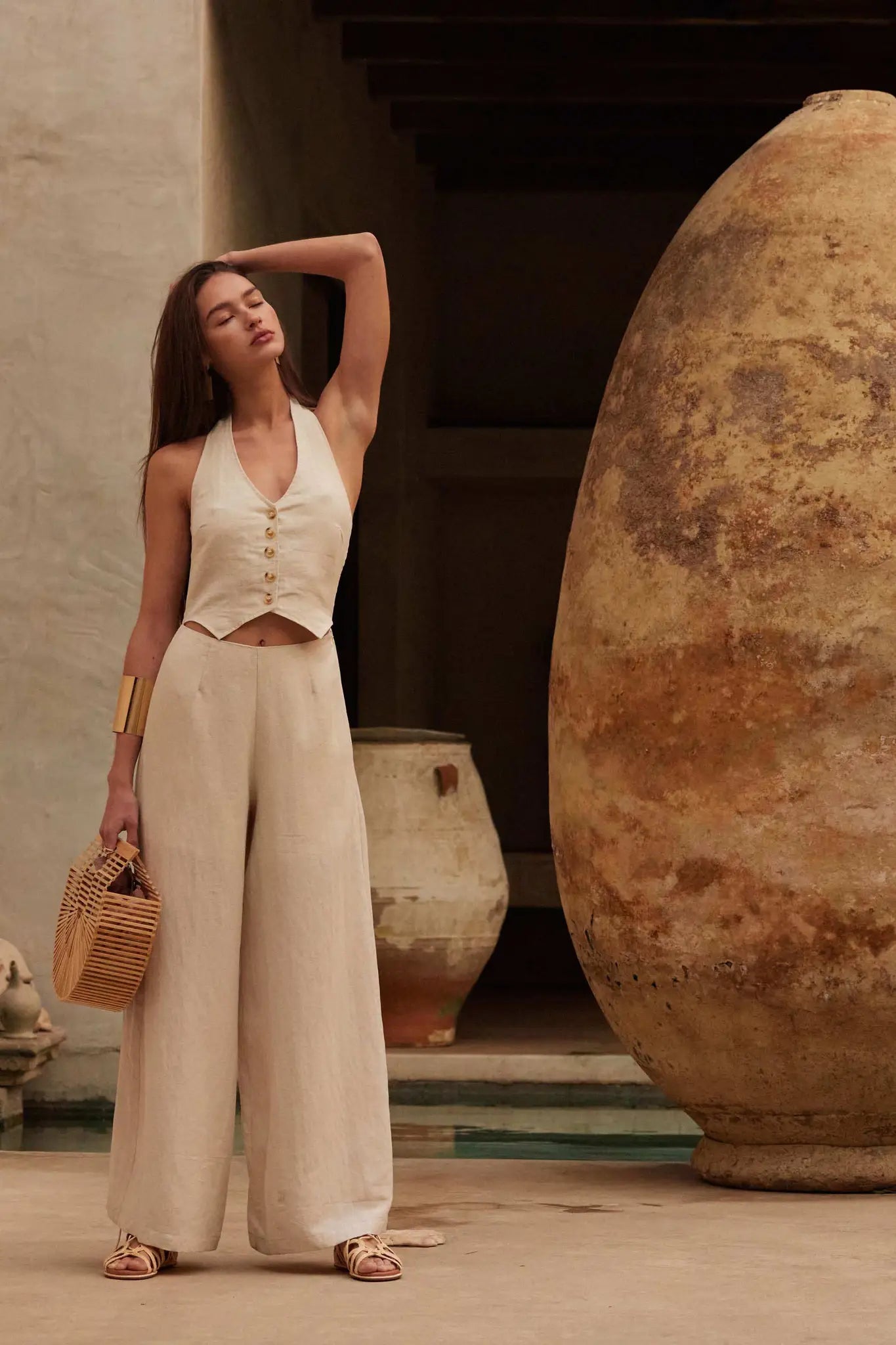 Natural Order Wide-Leg Linen-Blend Vest Jumpsuit - ShopPromesa