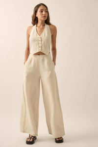 Natural Order Wide-Leg Linen-Blend Vest Jumpsuit - ShopPromesa