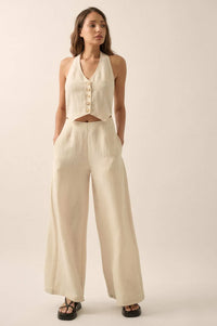 Natural Order Wide-Leg Linen-Blend Vest Jumpsuit - ShopPromesa