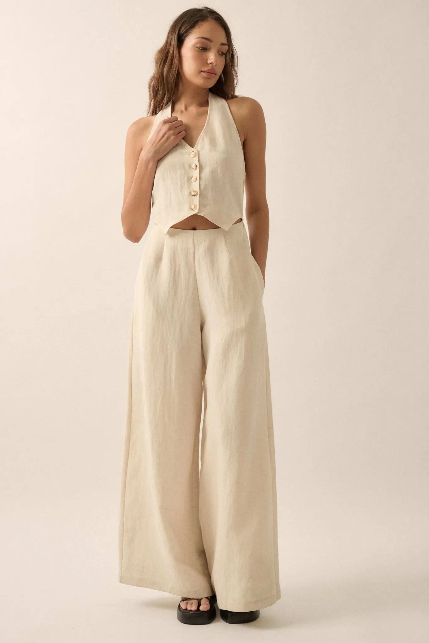 Natural Order Wide-Leg Linen-Blend Vest Jumpsuit - ShopPromesa