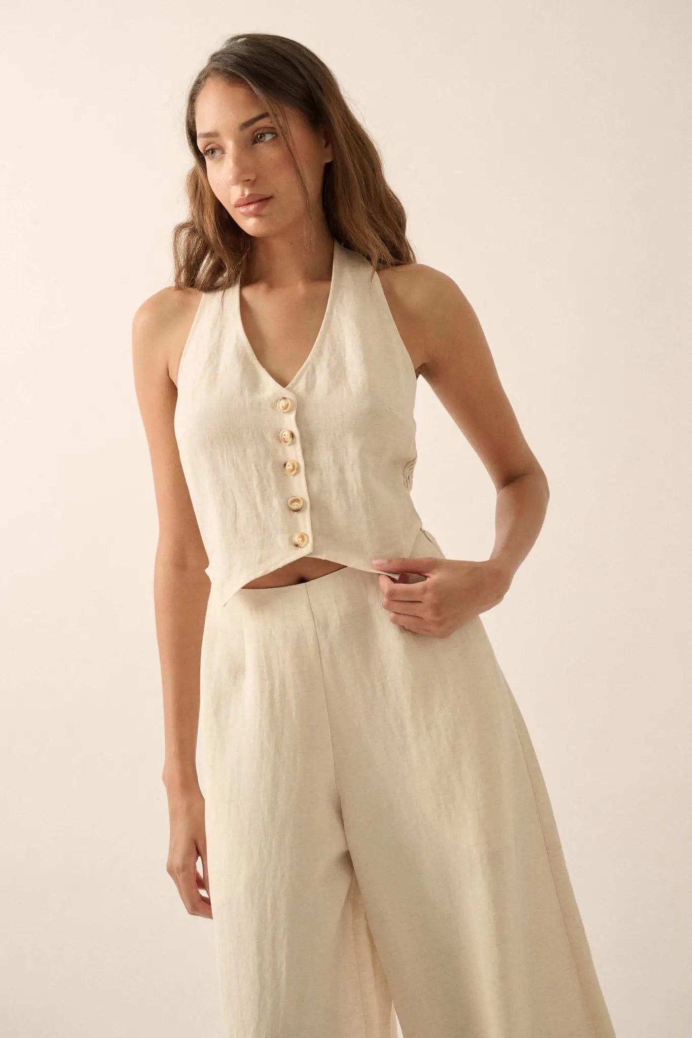 Better Nature Wide-Leg Linen-Blend Vest Jumpsuit Better Nature Wide-Leg Linen-Blend Vest Jumpsuit