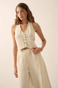 Natural Order Wide-Leg Linen-Blend Vest Jumpsuit - ShopPromesa