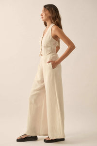 Natural Order Wide-Leg Linen-Blend Vest Jumpsuit - ShopPromesa