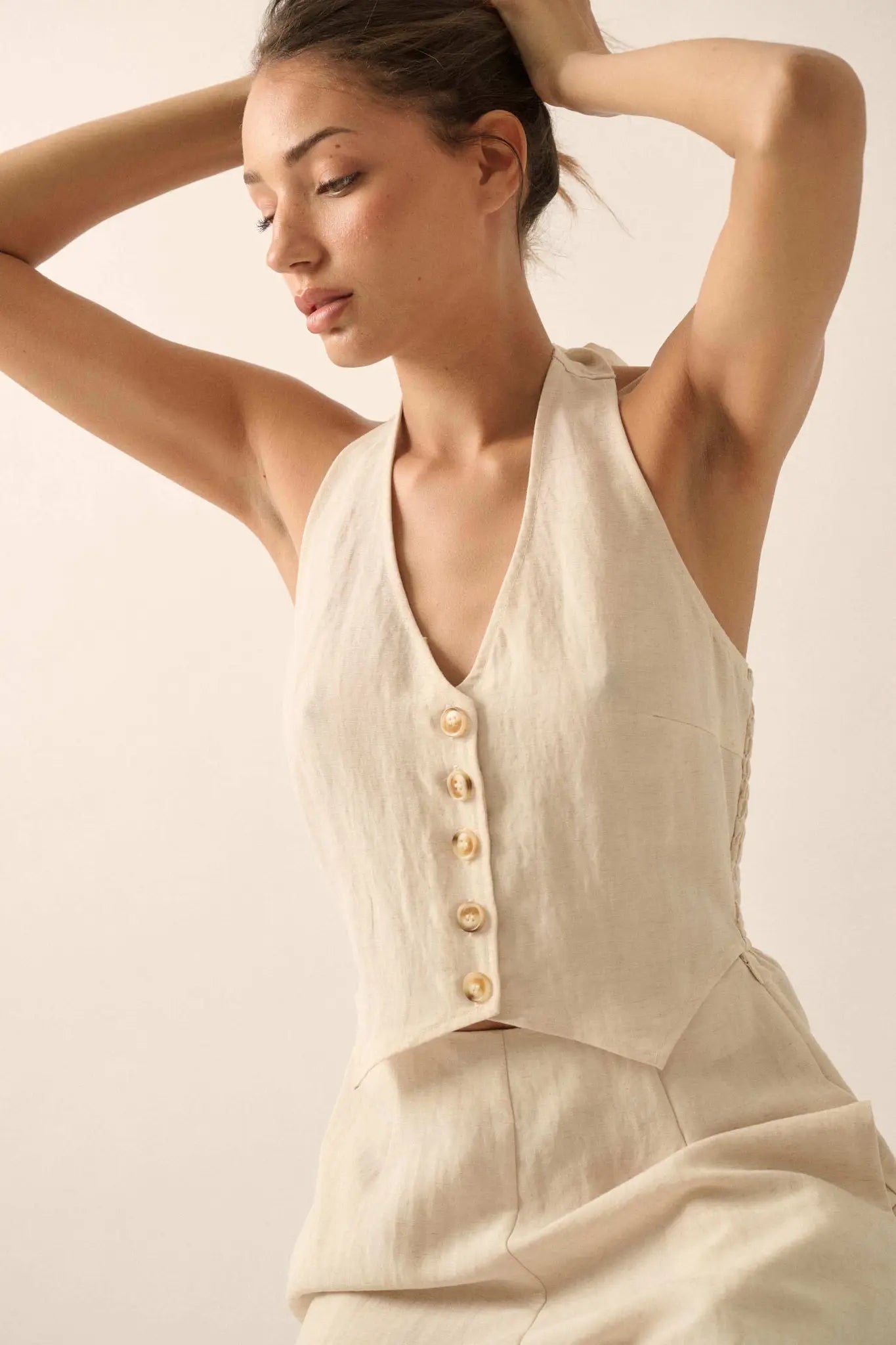 Better Nature Wide-Leg Linen-Blend Vest Jumpsuit Taupe / M Better Nature Wide-Leg Linen-Blend Vest Jumpsuit Taupe / M