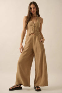 Natural Order Wide-Leg Linen-Blend Vest Jumpsuit - ShopPromesa