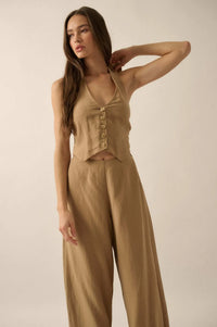 Natural Order Wide-Leg Linen-Blend Vest Jumpsuit - ShopPromesa