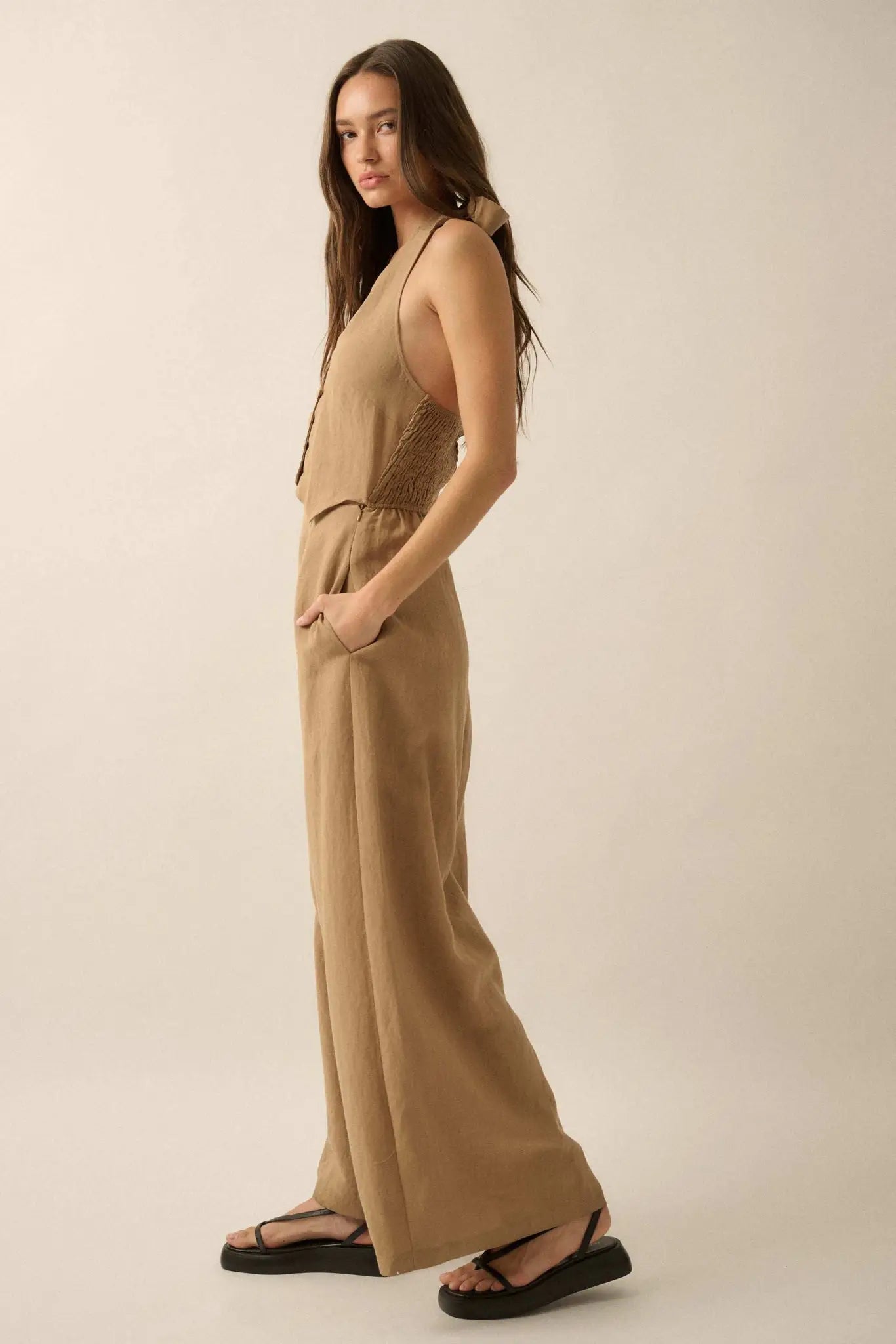 Natural Order Wide-Leg Linen-Blend Vest Jumpsuit - ShopPromesa
