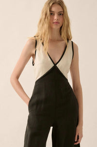 Second Nature Colorblock Linen-Blend Jumpsuit - ShopPromesa