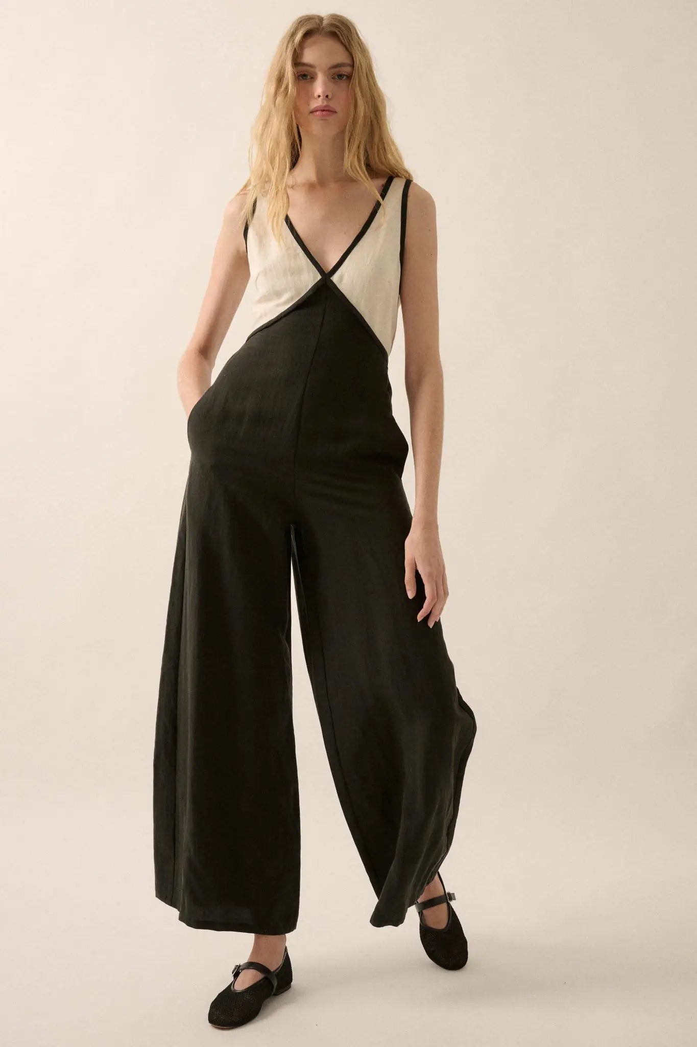 Second Nature Colorblock Linen-Blend Jumpsuit