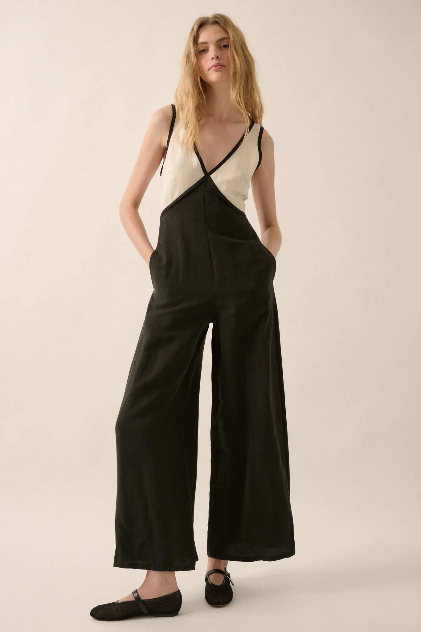 Second Nature Colorblock Linen-Blend Jumpsuit