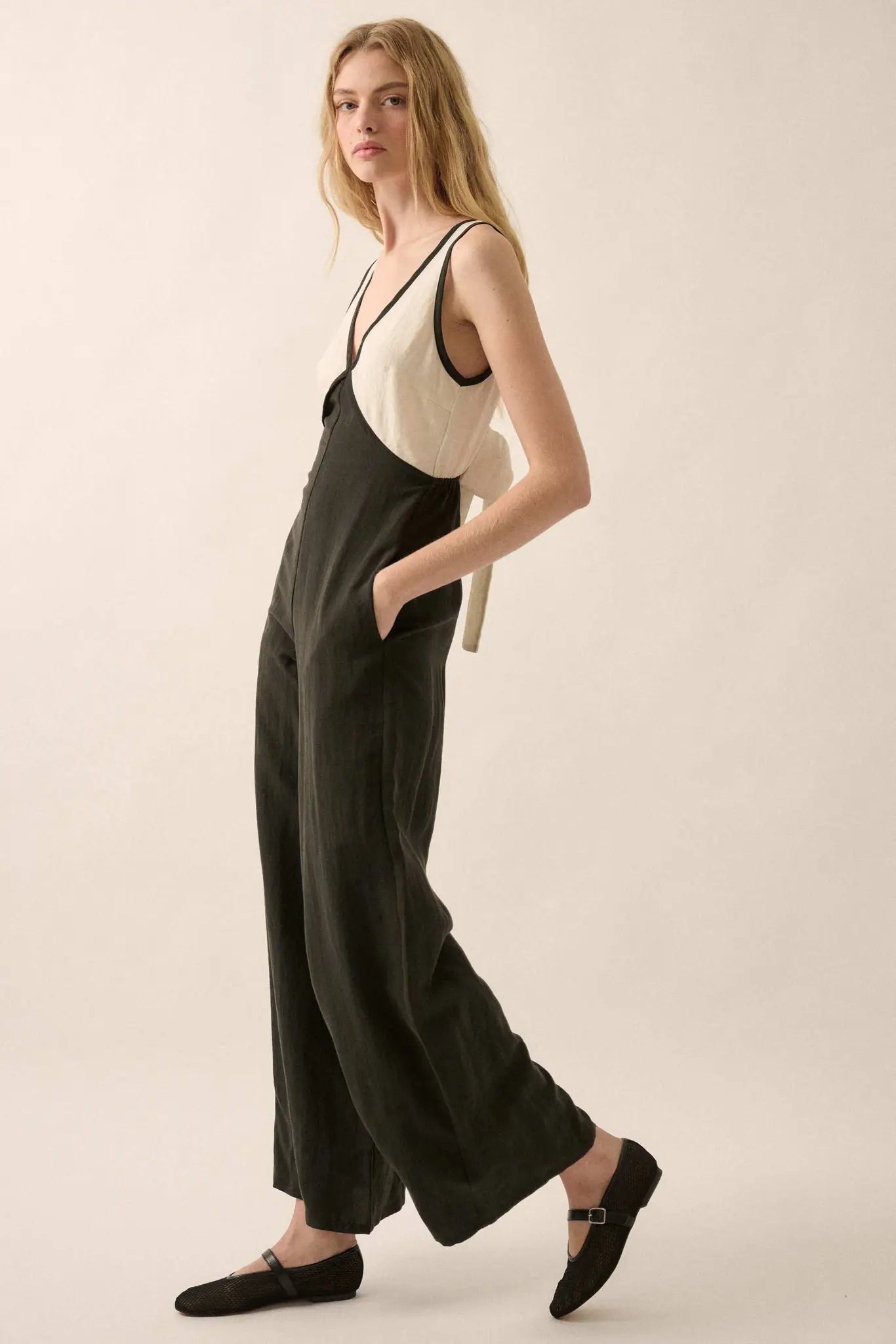 Second Nature Colorblock Linen-Blend Jumpsuit