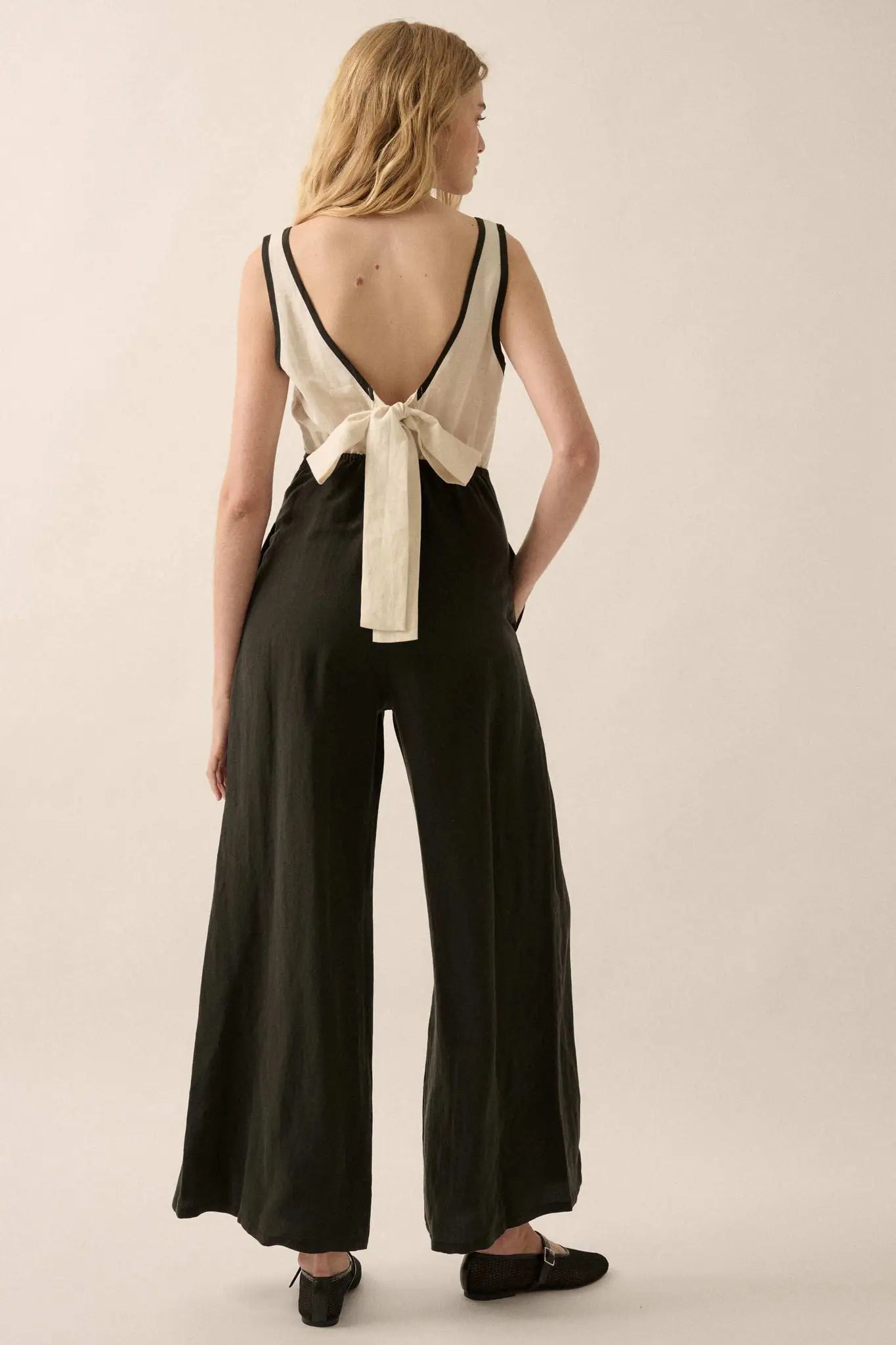 Second Nature Colorblock Linen-Blend Jumpsuit