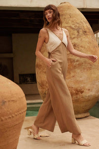 Second Nature Colorblock Linen-Blend Jumpsuit - ShopPromesa